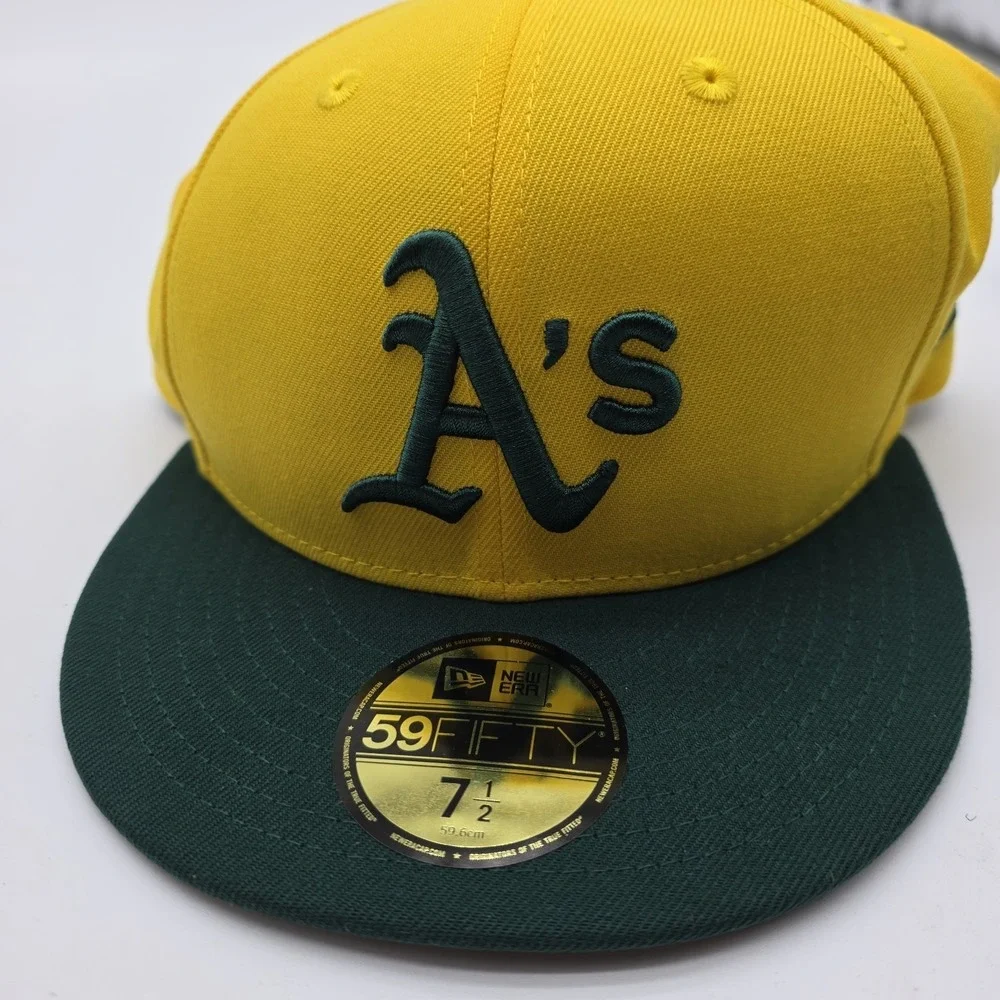 New Era 59FIFTY Oakland Athletics A's Fitted Hat 7‎ 1/2 Yellow Green MLB Cap NWT